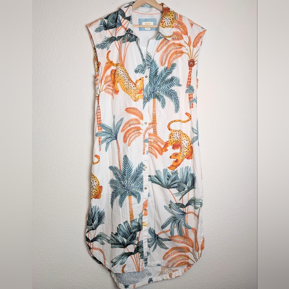 Anthropologie Maeve The Lillian Button-Front Dress L Jungle Tropical Vacation - Picture 10 of 16